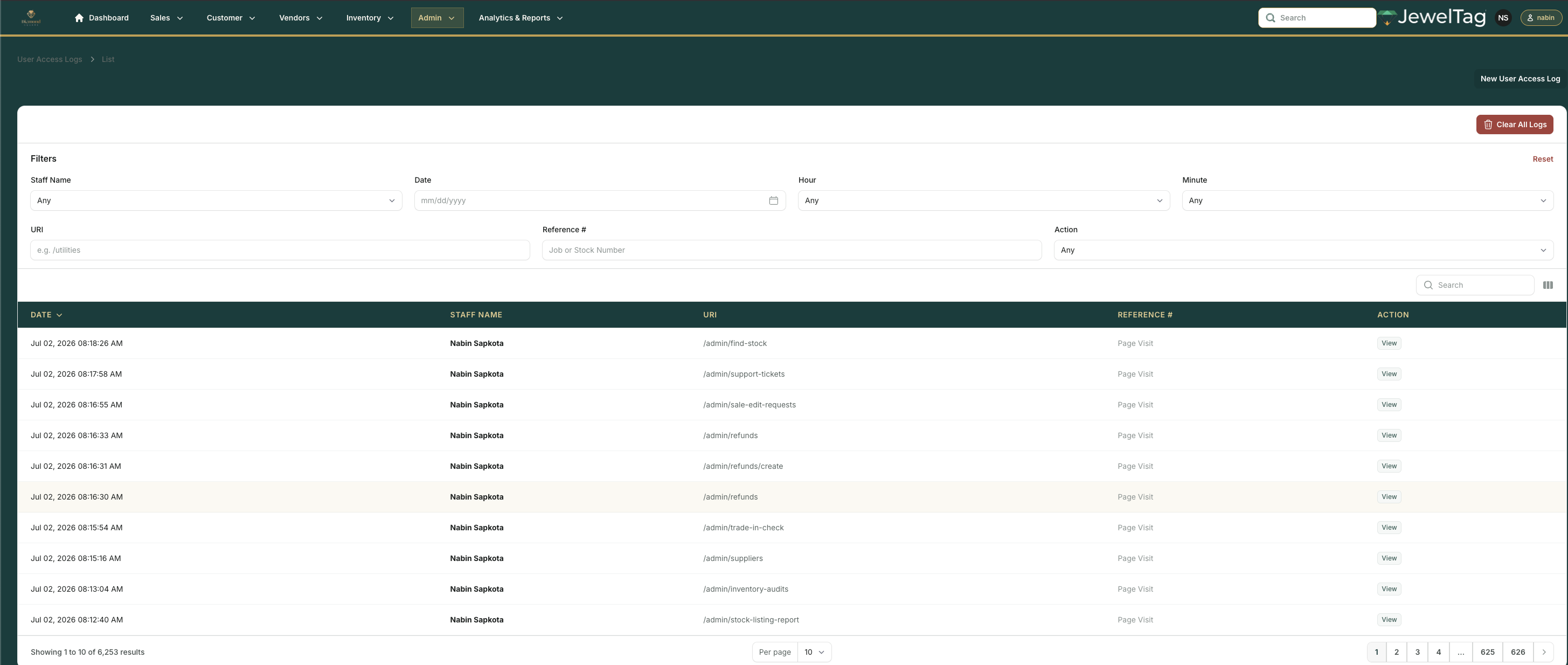 Activity log