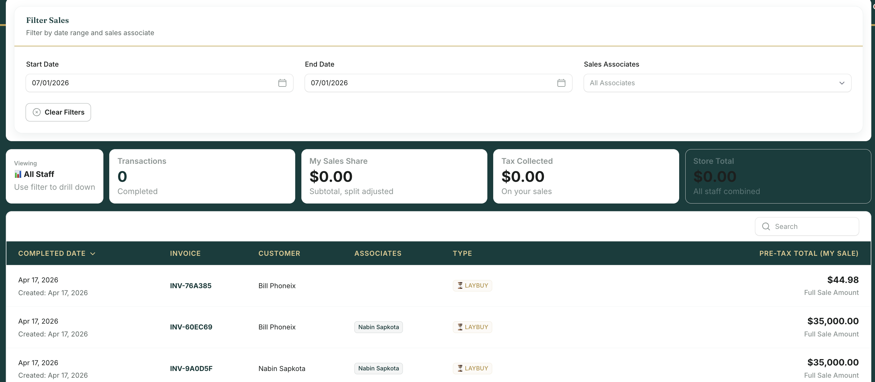 Sales report date filter