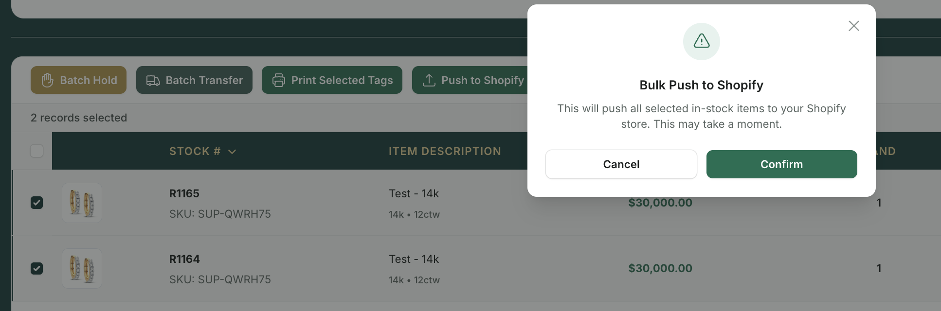 Shopify push button